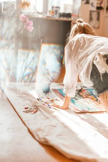 Painting in the studio with watercolour and acrylic